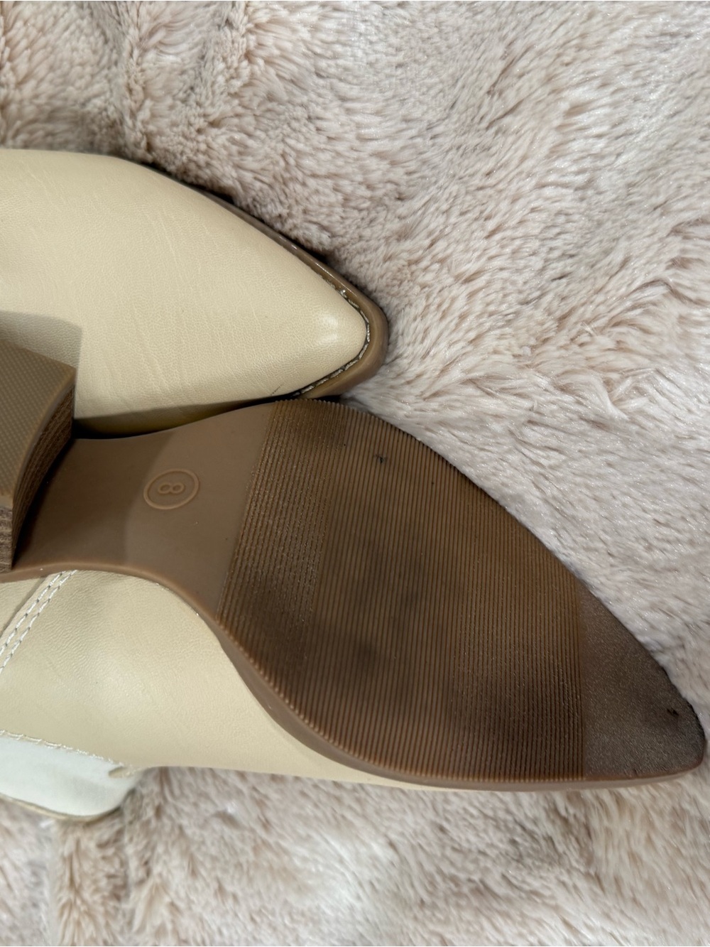 Women's Beige Ankle Cowboy Boots - Stylish Cream Block Heel - Picture 5 of 5